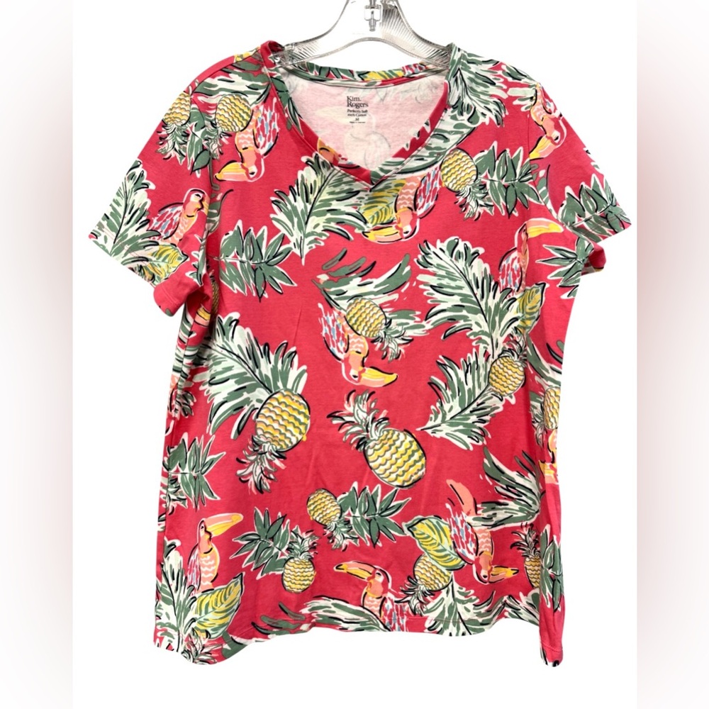 Kim Rogers Perfectly Soft Tropical Hot Pink  Women's Top Size Medium